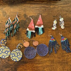 Colorful Beaded and Wooden Earrings Set
